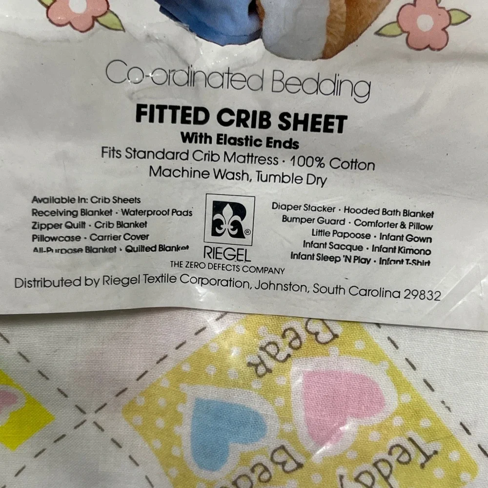 Teddy Beddy Bear Vintage Fitted Crib Sheet 100% Cotton Pastel Rainbow 80s Riegel